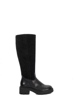 Leather Block Heel Knee High Boots
