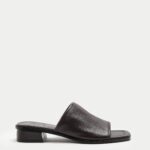 Leather Block Heel Peep Toe Mules