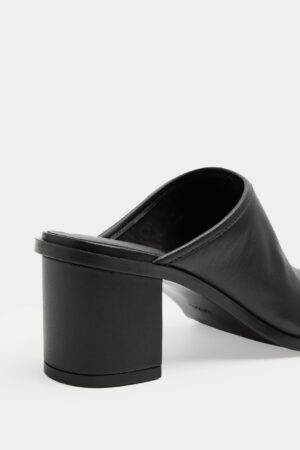 Leather Block Heel Peep Toe Mules