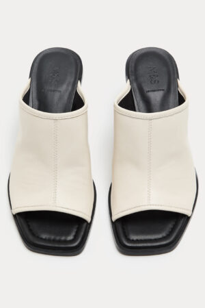 Leather Block Heel Peep Toe Mules