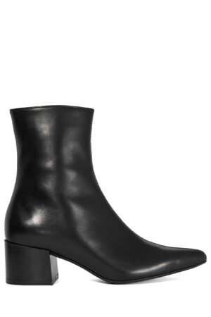Leather Block Heel Pointed Ankle Boots