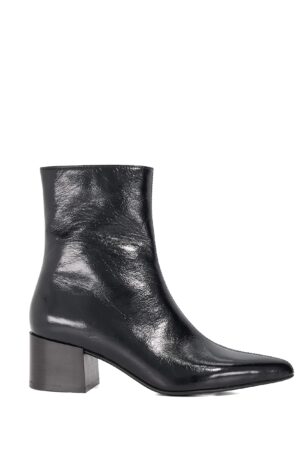 Leather Block Heel Pointed Ankle Boots