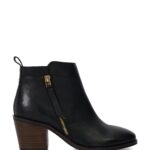 Leather Block Heel Pointed Ankle Boots