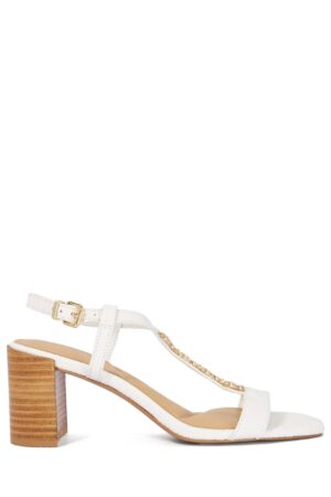 Leather Chain Detail Block Heel Sandals