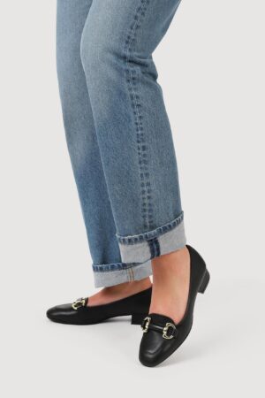 Leather Slip On Block Heel Court Shoes