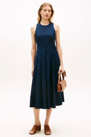 Linen Blend Midi Skater Dress