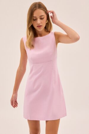 Linen Blend Round Neck Mini Shift Dress