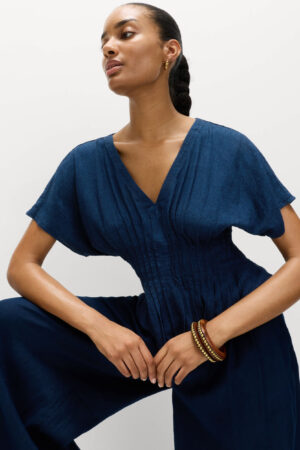 Linen Rich V-Neck Waisted Top