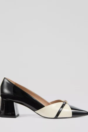 L.K.Bennett Heather Colour Block Leather Court Shoes, Black/Cream