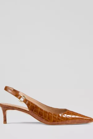 L.K.Bennett Lettie Croc Effect Leather Slingback Court Shoes, Tan