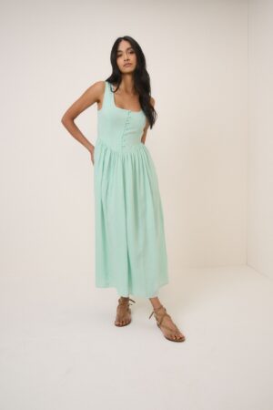 Lyocell Rich Midi Skater Dress with Linen