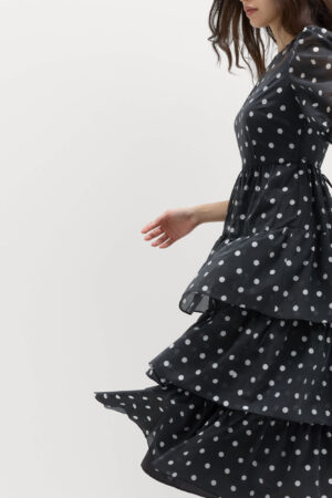 Lyocell Rich Polka Dot Midi Tiered Dress