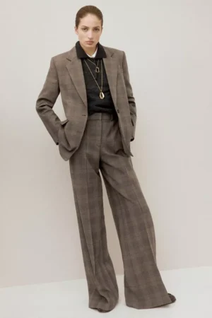 Mango Check Tailored Blazer, Brown