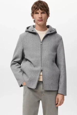 Mango Ted Hooded Utility Jacket, Pastel Grey