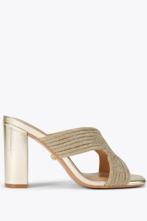 Metallic Embellished Block Heel Mules
