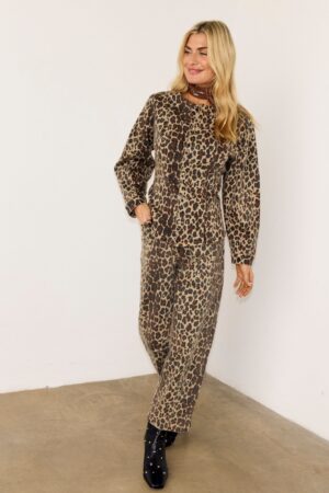 Mid Rise Leopard Print Barrel Jeans