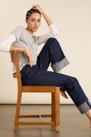 Mid Rise Straight Leg Turn Up Jeans