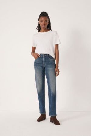 Mid Rise Straight Leg Turn Up Jeans
