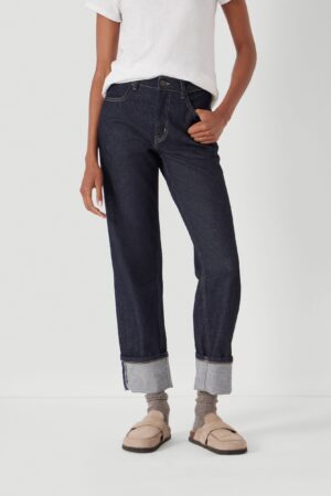Mid Rise Straight Leg Turn Up Jeans