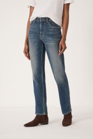 Mid Rise Straight Leg Turn Up Jeans
