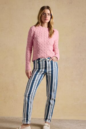 Mid Rise Striped Slim Straight Leg Jeans