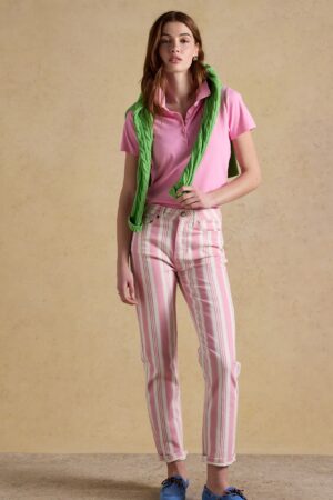 Mid Rise Striped Slim Straight Leg Jeans