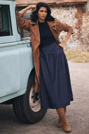 Mint Velvet Cotton Denim A-Line Maxi Skirt