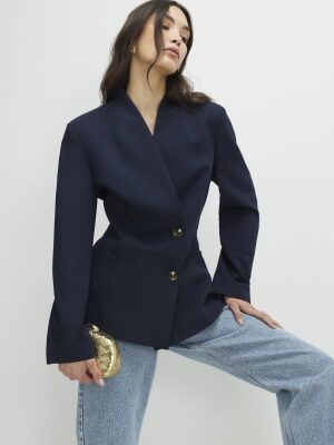 Navy Collarless Blazer