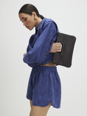 Navy Linen Look Elasticated Short