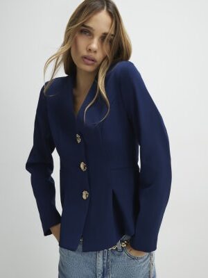 Navy Long Sleeve Pleated Jacket