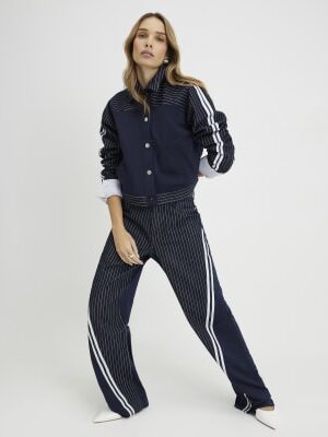Navy Relaxed Straight Leg Stripe Hybrid Jeans