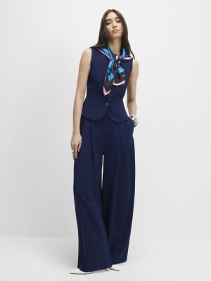 Navy Wide Leg Trousers