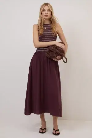Nobody's Child Ingrid Sleeveless Shirred Bodice Midi Dress, Purple
