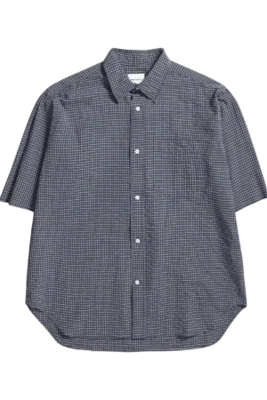 Norse Projects Cotton Blend Oversized Fit Check Shirt, Dark Navy