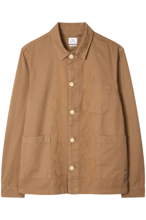 Paul Smith Cotton Floral Embroidery Shirt Jacket, Brown