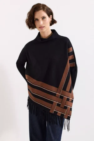 Phase Eight Athena Check Fringed Jumper, Black