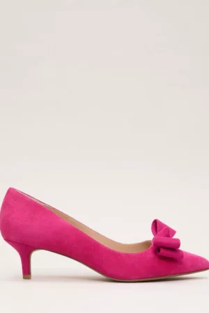 Phase Eight Suede Kitten Heel Bow Court Shoes, Pink