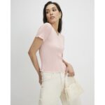 Pink Frill Trim Ribbed Knitted Top