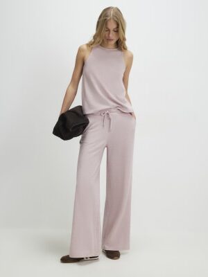 Pink Metallic Drawstring Wide Leg Trousers