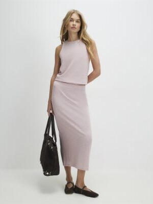 Pink Metallic Midi Skirt