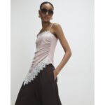 Pink Sleeveless Lace Trim Cami Top