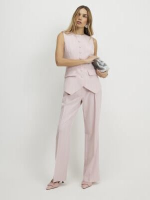 Pink Striped Wide Leg Trousers