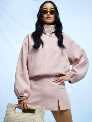 Pink Textured Front Split Skort