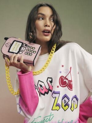 Pink Year Zero Telephone Beaded Crossbody Bag