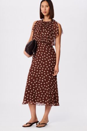 Polka Dot Crew Neck Midi Waisted Dress