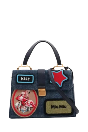 Pre-loved Miu Miu Denim and Leather Shoulder Bag, Blue