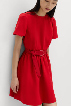 Puff Sleeve Belted Mini Skater Dress