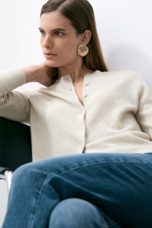 Pure Cashmere Crew Neck Relaxed Cardigan