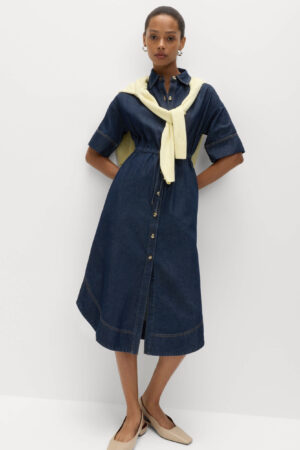 Pure Cotton Denim Midi Shirt Dress