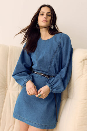 Pure Cotton Denim Mini Waisted Dress